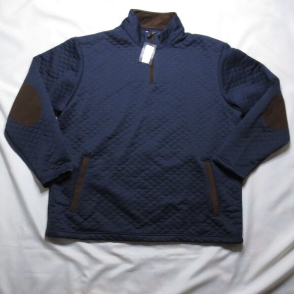 NWT CREMIEUX mens SWEATSHIRT quilted NAVY tan SWEATER blue CLASSIC SIZE XXL - Picture 1 of 10